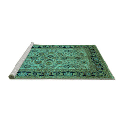 Sideview of Machine Washable Oriental Turquoise Traditional Area Rugs, wshurb3002turq