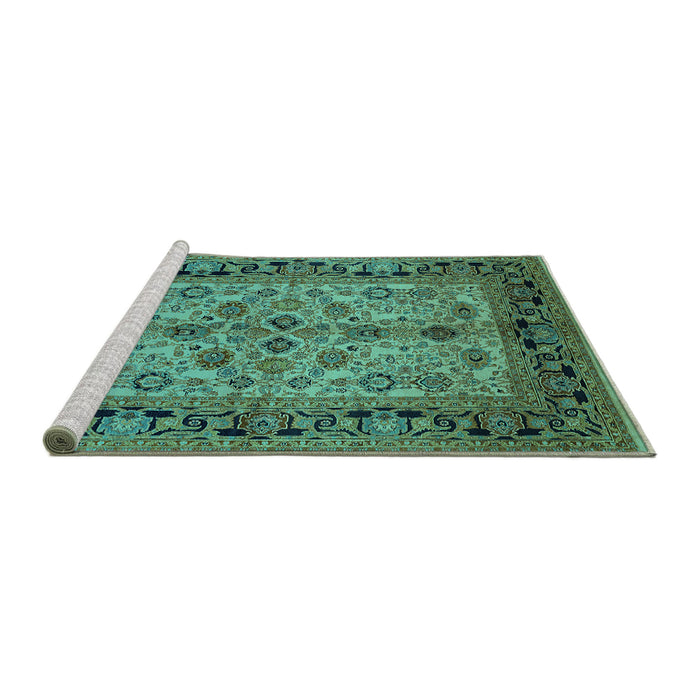 Sideview of Machine Washable Oriental Turquoise Traditional Area Rugs, wshurb3002turq