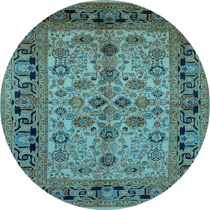 Round Machine Washable Oriental Light Blue Traditional Rug, wshurb3002lblu