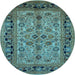 Round Machine Washable Oriental Light Blue Traditional Rug, wshurb3002lblu