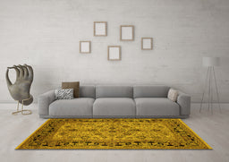 Machine Washable Oriental Yellow Traditional Rug in a Living Room, wshurb3002yw