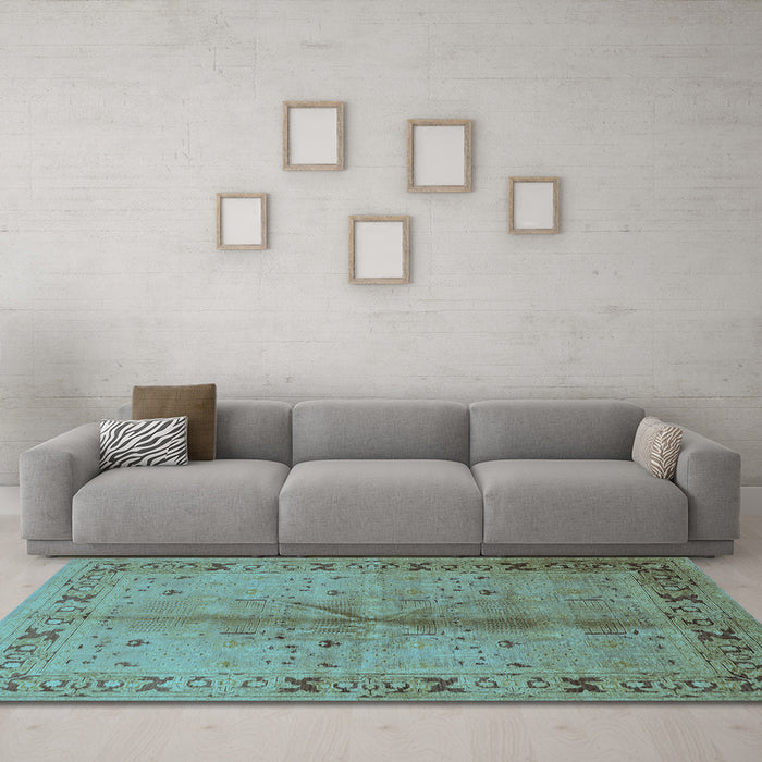 Machine Washable Oriental Light Blue Industrial Rug in a Living Room, wshurb3003lblu