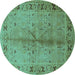 Round Oriental Turquoise Industrial Rug, urb3003turq