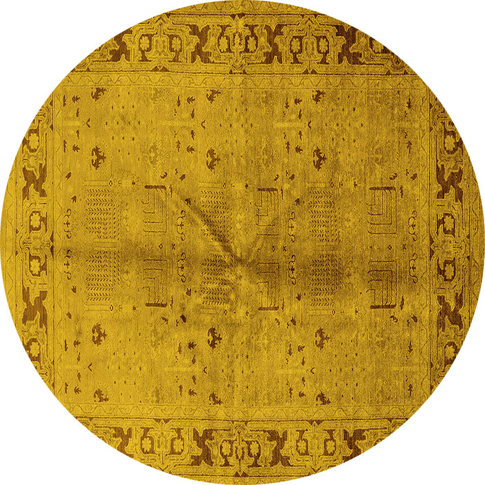 Round Machine Washable Oriental Yellow Industrial Rug, wshurb3003yw