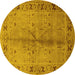 Round Machine Washable Oriental Yellow Industrial Rug, wshurb3003yw