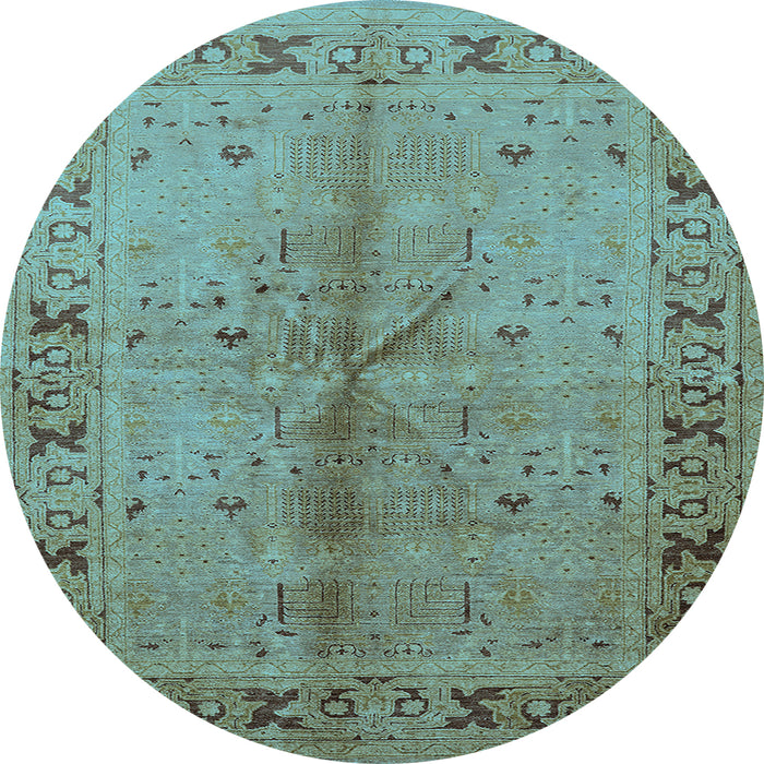 Round Machine Washable Oriental Light Blue Industrial Rug, wshurb3003lblu