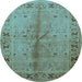 Round Machine Washable Oriental Light Blue Industrial Rug, wshurb3003lblu