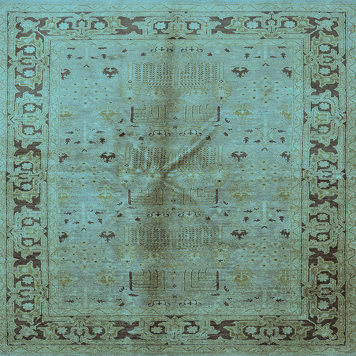 Square Machine Washable Oriental Light Blue Industrial Rug, wshurb3003lblu