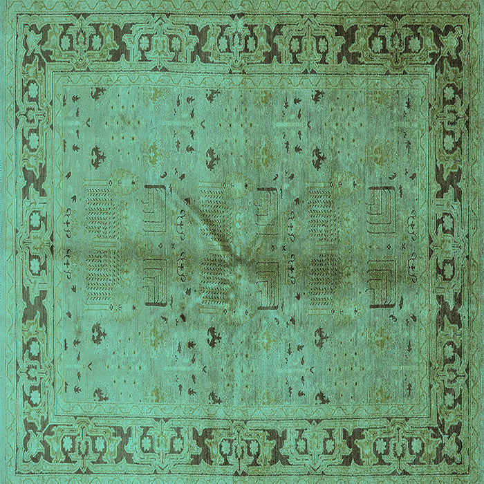 Square Machine Washable Oriental Turquoise Industrial Area Rugs, wshurb3003turq