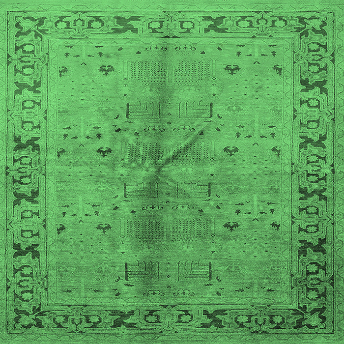 Square Machine Washable Oriental Emerald Green Industrial Area Rugs, wshurb3003emgrn