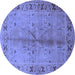 Round Machine Washable Oriental Blue Industrial Rug, wshurb3003blu