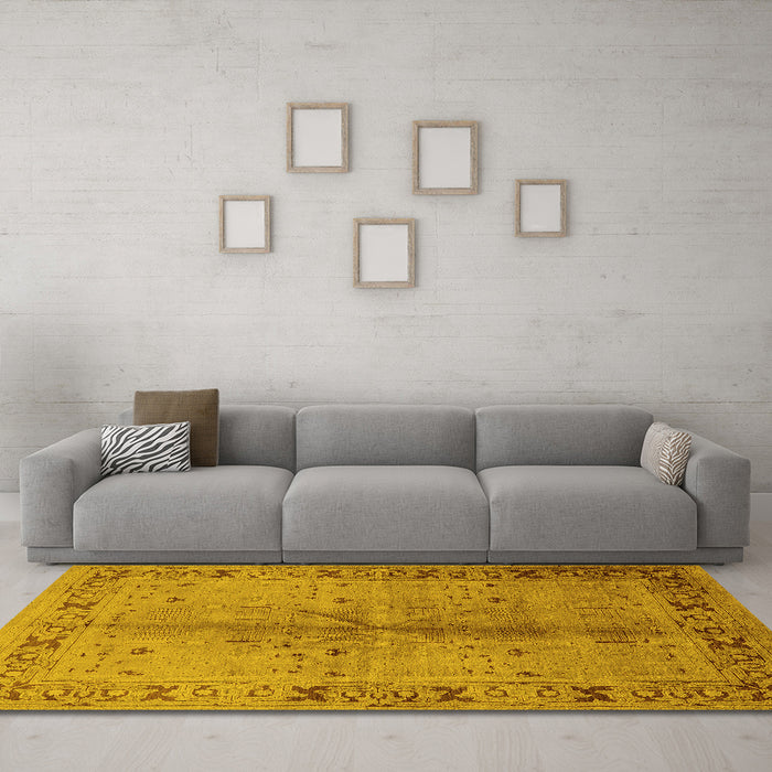 Machine Washable Oriental Yellow Industrial Rug in a Living Room, wshurb3003yw