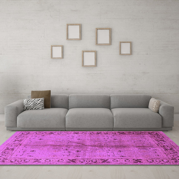 Machine Washable Oriental Purple Industrial Area Rugs in a Living Room, wshurb3003pur