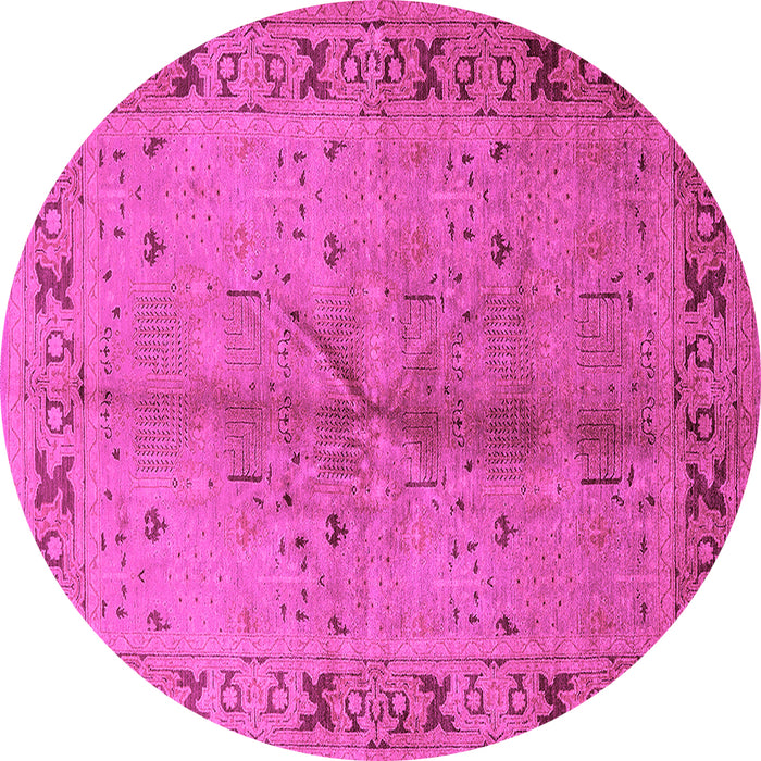 Round Machine Washable Oriental Pink Industrial Rug, wshurb3003pnk