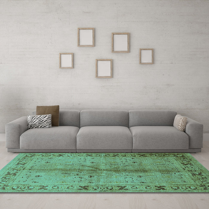 Machine Washable Oriental Turquoise Industrial Area Rugs in a Living Room,, wshurb3003turq
