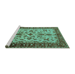 Sideview of Machine Washable Oriental Turquoise Industrial Area Rugs, wshurb3004turq