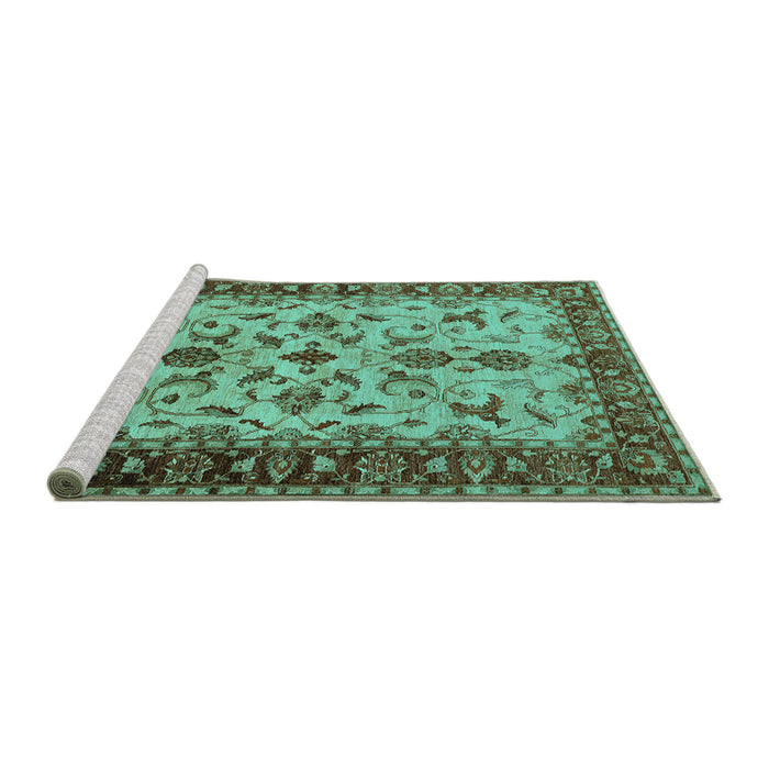 Sideview of Machine Washable Oriental Turquoise Industrial Area Rugs, wshurb3004turq