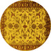 Round Machine Washable Oriental Yellow Industrial Rug, wshurb3004yw