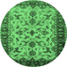 Round Machine Washable Oriental Emerald Green Industrial Area Rugs, wshurb3004emgrn