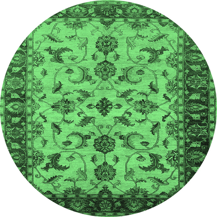 Round Oriental Emerald Green Industrial Rug, urb3004emgrn