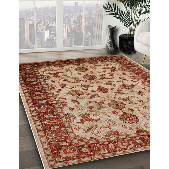Mid-Century Modern Sandy Brown Oriental Rug in Family Room, urb3004