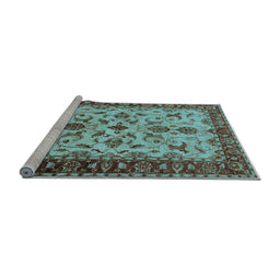Sideview of Machine Washable Oriental Light Blue Industrial Rug, wshurb3004lblu