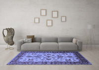 Machine Washable Oriental Blue Industrial Rug, wshurb3004blu