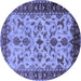 Round Machine Washable Oriental Blue Industrial Rug, wshurb3004blu