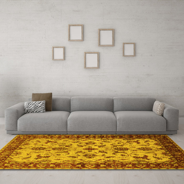 Machine Washable Oriental Yellow Industrial Rug in a Living Room, wshurb3004yw