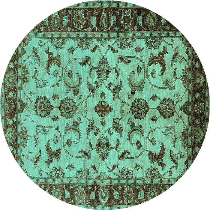 Round Oriental Turquoise Industrial Rug, urb3004turq
