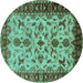 Round Oriental Turquoise Industrial Rug, urb3004turq