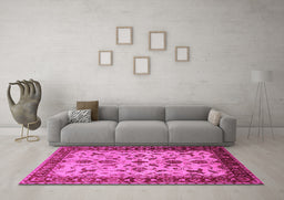 Machine Washable Oriental Pink Industrial Rug in a Living Room, wshurb3004pnk