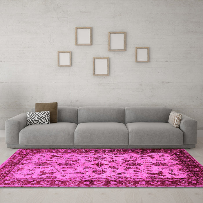 Machine Washable Oriental Pink Industrial Rug in a Living Room, wshurb3004pnk