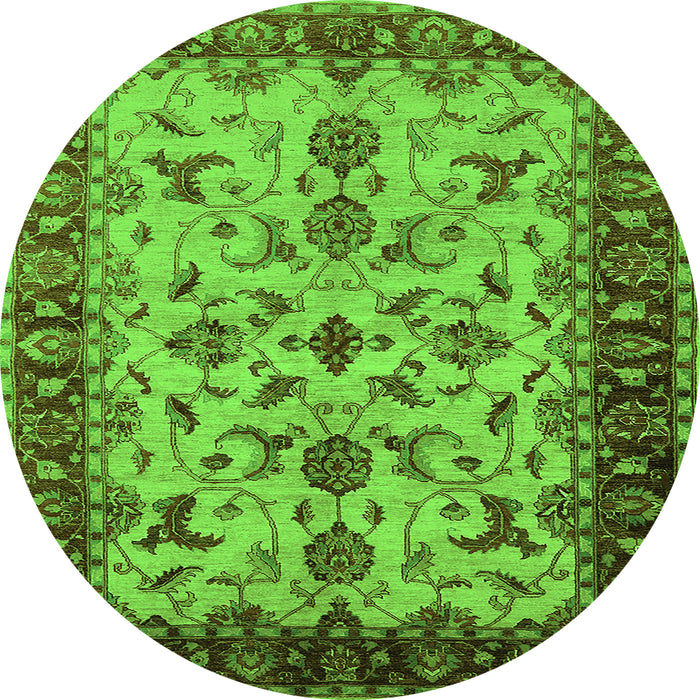 Round Machine Washable Oriental Green Industrial Area Rugs, wshurb3004grn