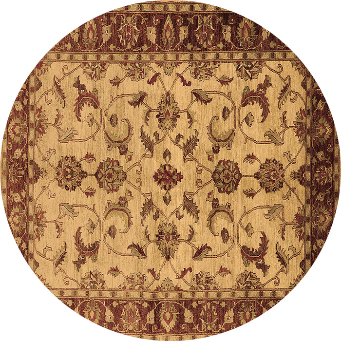 Round Machine Washable Oriental Brown Industrial Rug, wshurb3004brn