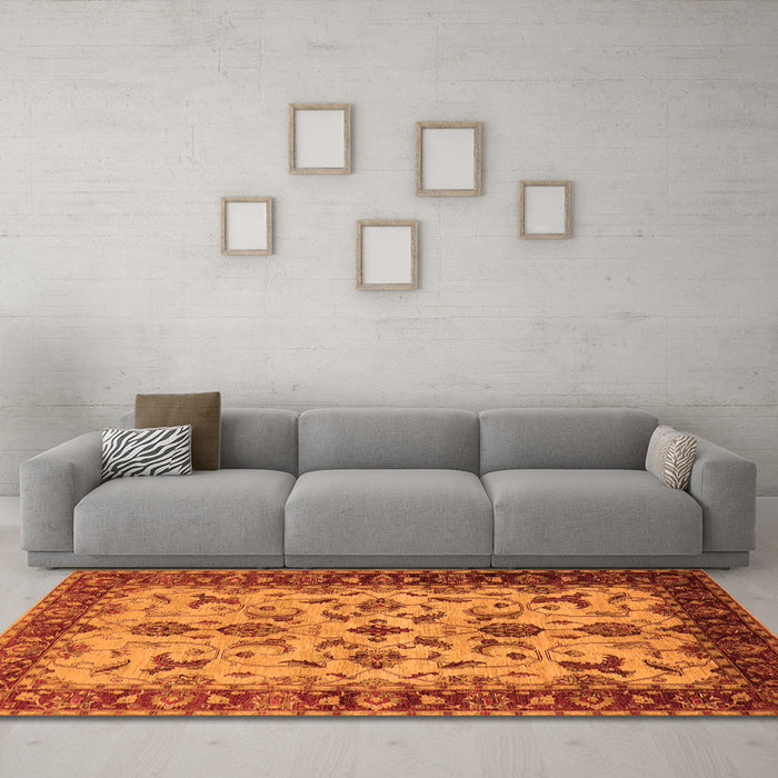 Machine Washable Oriental Orange Industrial Area Rugs in a Living Room, wshurb3004org