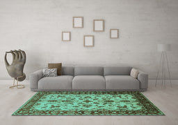 Machine Washable Oriental Turquoise Industrial Area Rugs in a Living Room,, wshurb3004turq