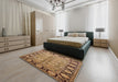 Mid-Century Modern Brown Sand Brown Oriental Rug in a Bedroom, urb3005