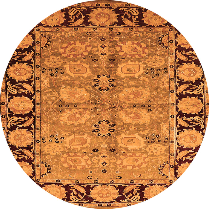 Round Machine Washable Oriental Orange Industrial Area Rugs, wshurb3005org