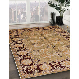Mid-Century Modern Brown Sand Brown Oriental Rug in Family Room, urb3005