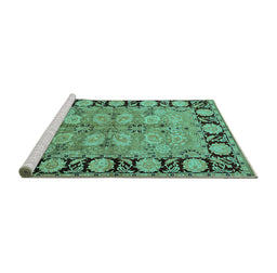 Sideview of Machine Washable Oriental Turquoise Industrial Area Rugs, wshurb3005turq