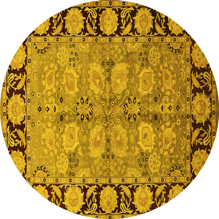 Round Machine Washable Oriental Yellow Industrial Rug, wshurb3005yw