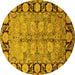 Round Machine Washable Oriental Yellow Industrial Rug, wshurb3005yw