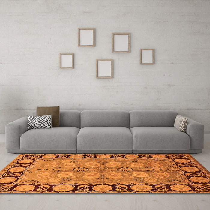 Machine Washable Oriental Orange Industrial Area Rugs in a Living Room, wshurb3005org
