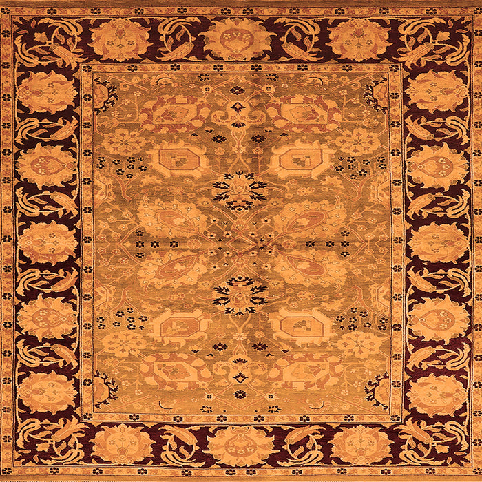 Square Machine Washable Oriental Orange Industrial Area Rugs, wshurb3005org