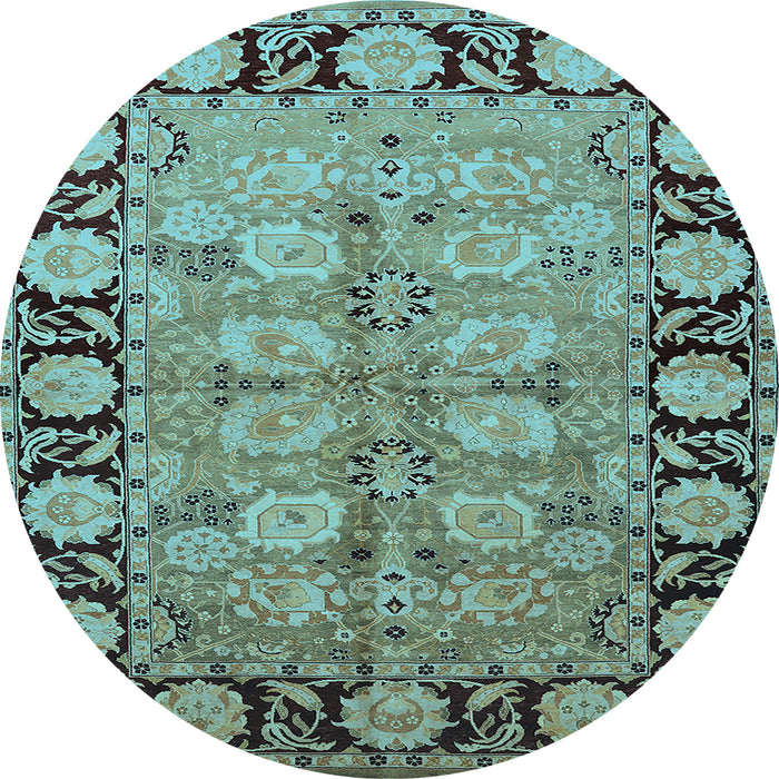 Round Machine Washable Oriental Light Blue Industrial Rug, wshurb3005lblu