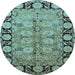 Round Machine Washable Oriental Light Blue Industrial Rug, wshurb3005lblu