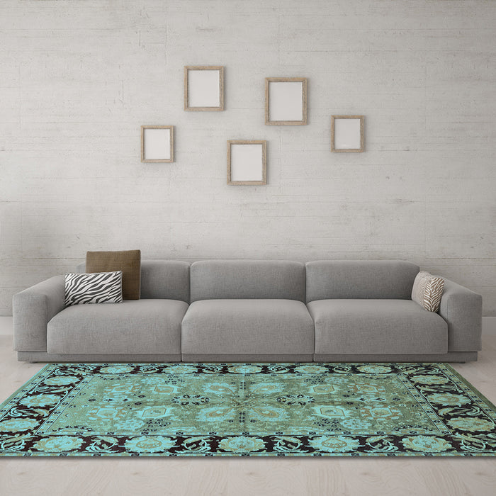 Machine Washable Oriental Light Blue Industrial Rug in a Living Room, wshurb3005lblu