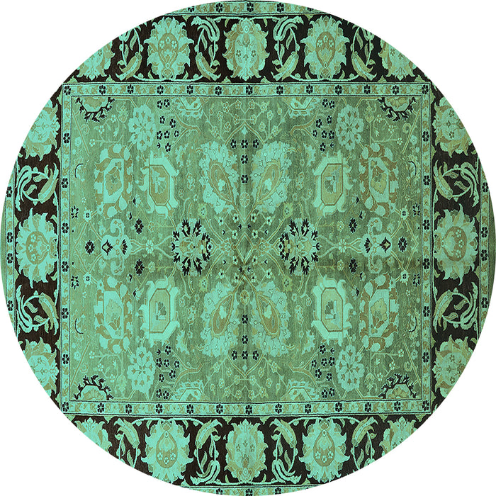 Round Machine Washable Oriental Turquoise Industrial Area Rugs, wshurb3005turq