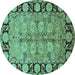 Round Machine Washable Oriental Turquoise Industrial Area Rugs, wshurb3005turq